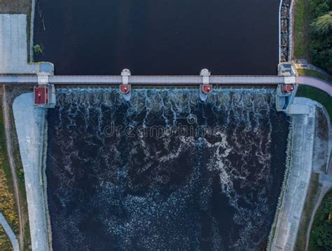 Aerial Top Down Look To Bridge With Water Dam Editorial Photography