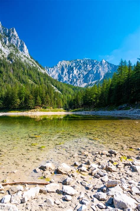 Gruner See Austria Peaceful Mountain View With Famous Green Lake In