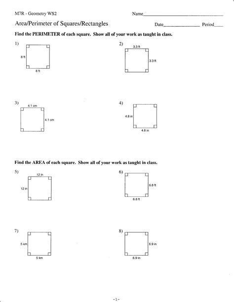 Worksheet for class 1 maths: 9th Grade Geometry Worksheet area and Perimmeter Of ...