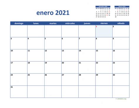 Calendario Enero 2021 De México