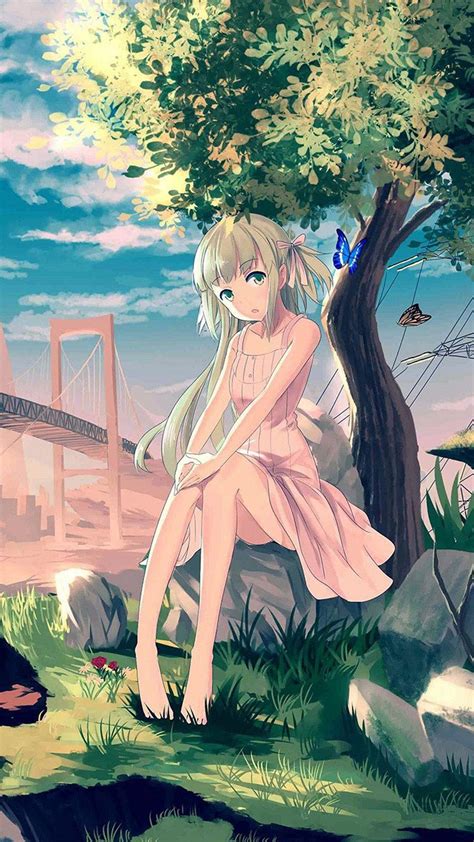 Download Hd Anime Phone Girl Sitting By Tree Wallpaper