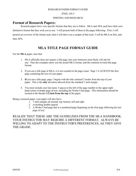 Format Of Research Papers Mla Title Page Format