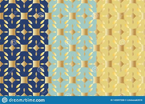 Set Of Three Seamless Patterns With Ordered Arrangement Of Abstract