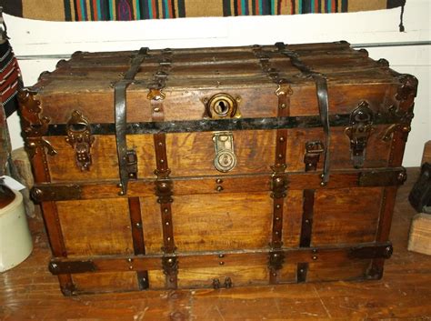 Antique Trunk With Handles Slatted 38l X 25h X 21d