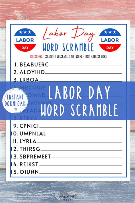 Labor Day Word Scramble Game Labor Day Printable Games Etsy