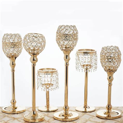 16 Tall Gold Sleek Pillar Crystal Votive Tealight Candle Holder