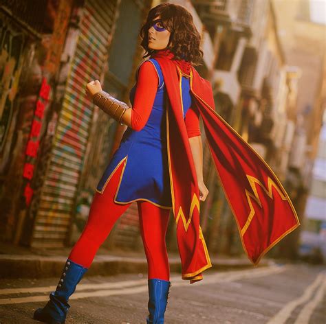 ms marvel cosplay exhibits the superhero in all of her powerful glory