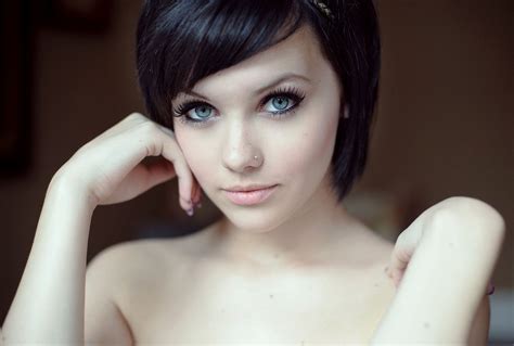 Women Melissa Clarke Closeup Model Face Black Hair Blue Eyes Wallpapers Hd Desktop And
