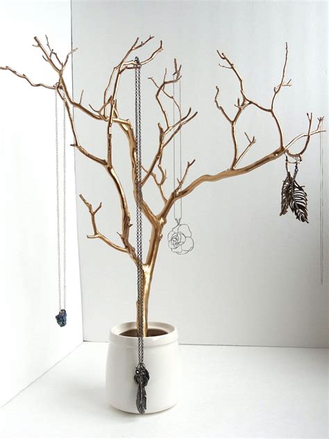 Jewelry Holder Tree Gold Organizer Painted Necklace Hanger Bedroom