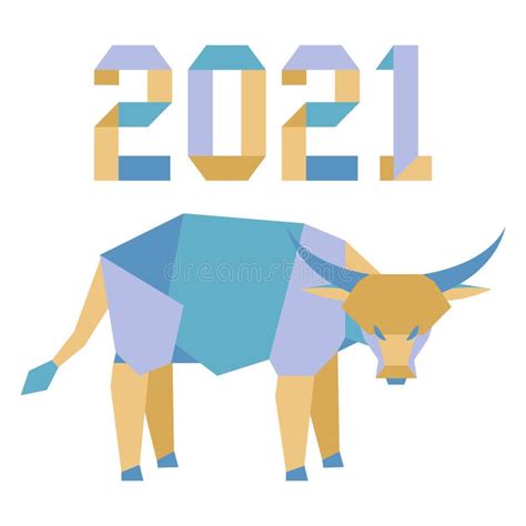 New Year Bull Ox Symbol 2021 Chinese Origami Stock Vector