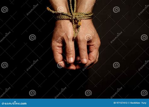 Male Hands Bound Rope Addiction Concept Stock Photos Free Royalty