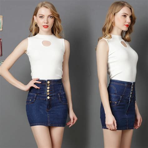 2018 Spring New Style Women Sexy Mini Skirts Plus Size High Waist Denim Casual Pencil Short