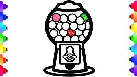 The pdf prints best on standard 8.5 x 11 paper. GLITTER Gumball Machine Coloring and Drawing 💜💙💚💛💗🌈 Simple ...