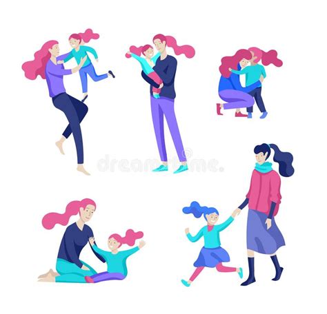 Vector People Character Mother And Daughter Spending Time Together