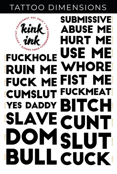 27 Block Words Kinky Temporary Tattoos A4 Sheet Kinky Fetish Etsy