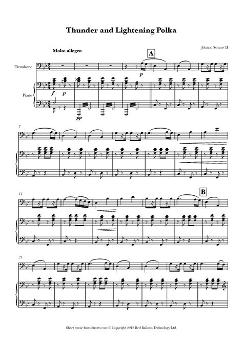 Strauss Ii Thunder And Lightening Polka Sheet Music For Trombone