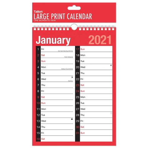 2021 A4 Wall Calendar Planner Large Print 1 Month To View Office