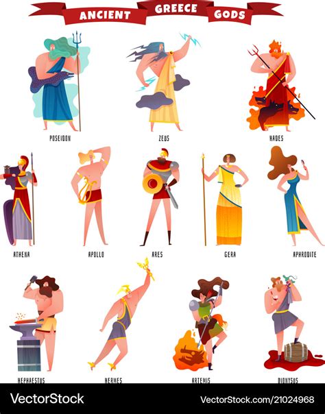 Ancient Greece Gods Cartoon Set Royalty Free Vector Image