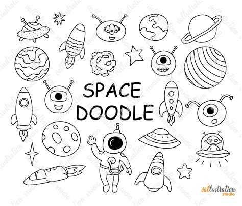 Space Doodle Space Cute Space Doodle Alien Clip Art Space Etsy