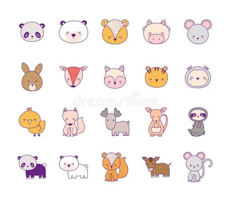 Cute Animals Cartoons Line And Fill Style Icons Collection Vector