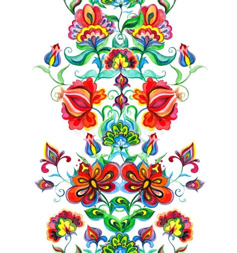 Seamless Polish Folk Pattern With Flowers Stock Illustration
