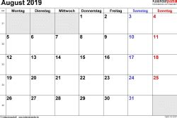 Alarmplan für das institut f. Kalender August 2019 als Excel-Vorlagen