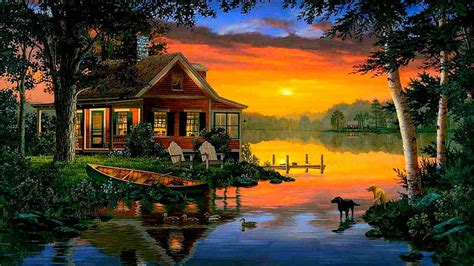 Hd Wallpaper Lakeside Relaxing Mood Calm Dream Home Painting