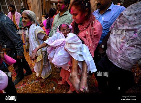 Vrindavan India 06th Mar 2023 An Indian Widow Of 100 Years Old Seen During A Celebration Of