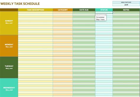 weekly schedule templates  excel smartsheet