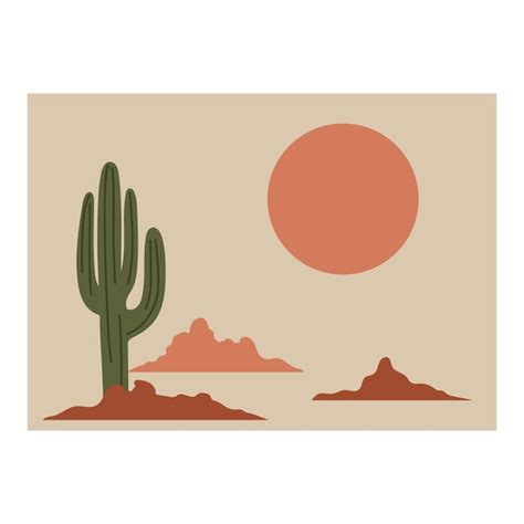 Premium Vector Cactus In Desert Plant On Sunset Background Arizona