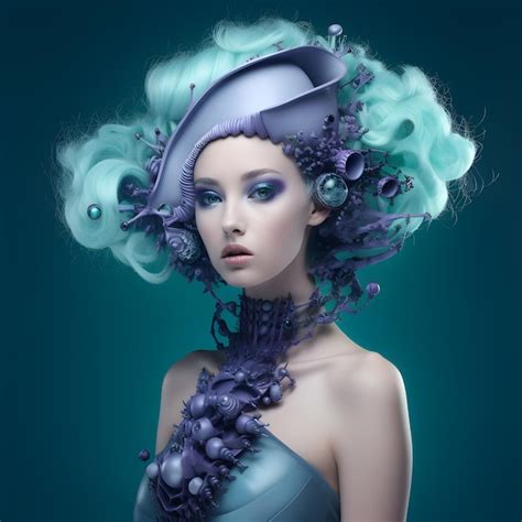Premium Ai Image A Woman With Blue Hair And A Blue Dress With A Bunch