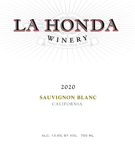 2020 Sauvignon Blanc La Honda Winery