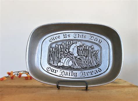 vintage wilton armetale pewter bread dish give us this day our daily bread autumn harvest