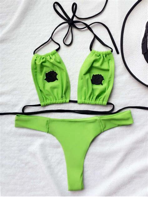 [25 Off] 2021 Floral Patch Banded Bikini Set In Green Zaful