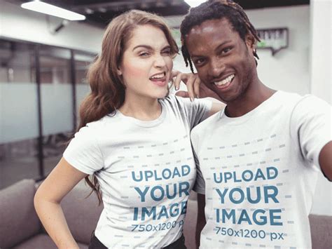 selfie of interracial friends wearing t shirts mockup by placeit on dribbble
