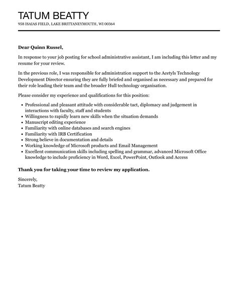 school administrative assistant cover letter velvet jobs