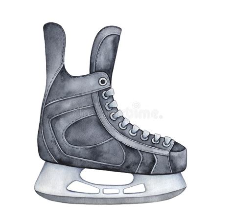 Black Colored Ice Hockey Skates With Laces And Metal Blade Stock