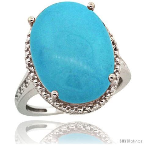 Sterling Silver Diamond Sleeping Beauty Turquoise Ring 13 56 Carat Oval
