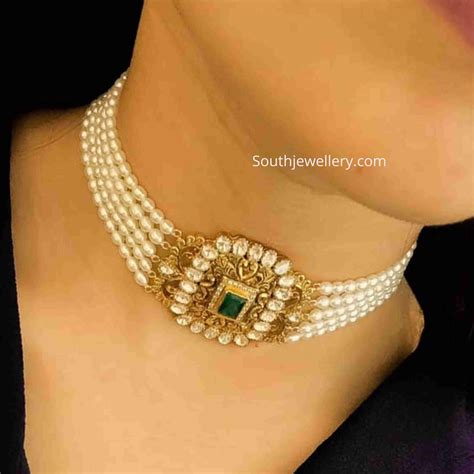 Simple Pearl Choker With Polki Pendant Indian Jewellery Designs