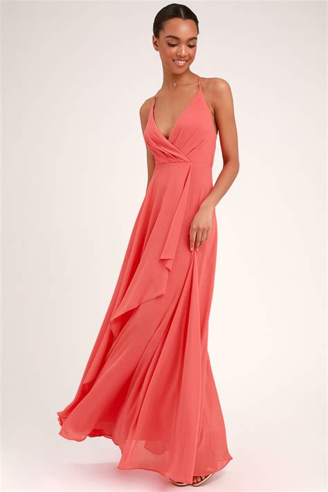 Stunning Maxi Dress Coral Pink Maxi Dress Backless Maxi Dress Lulus