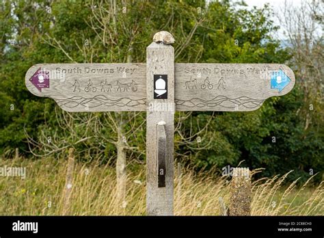 South Downs Way Way Marker Signpost Near Chanctonbury Ring In The