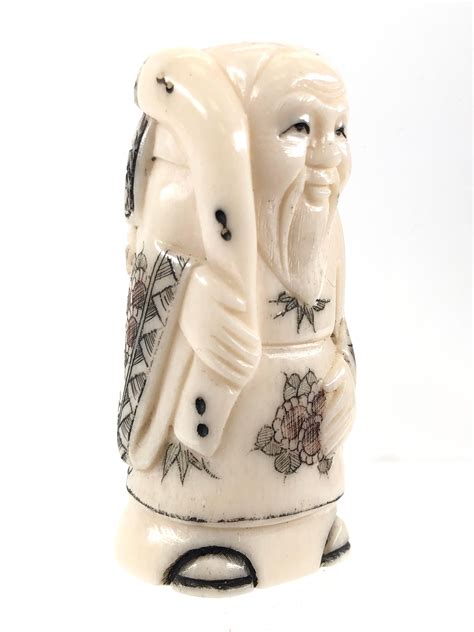 Lot 2pc Japanese Ivory And Resin Carved Netsuke Figurines