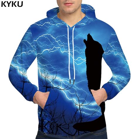 Kyku Wolf Sweatshirts Lightning 3d Hoodie Starry Sky 3d Hoodies Sexy