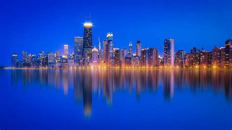 1920x1080 Resolution Chicago Lake Michigan Skyscraper Reflection 1080p