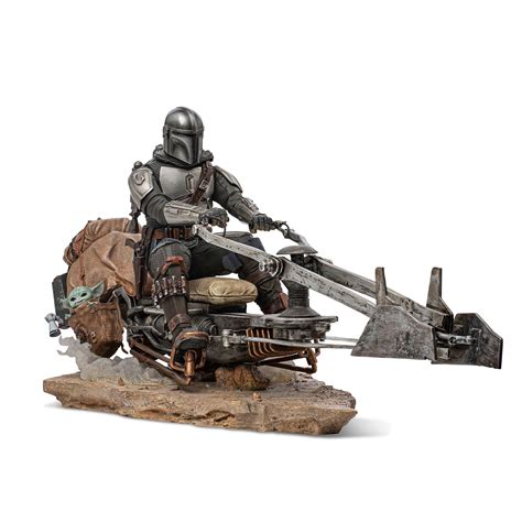 mando with speeder bds art scale deluxe statue star wars the mandalorian elbenwald