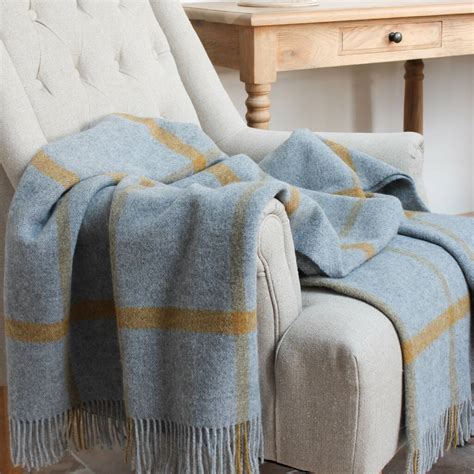 Grey And Mustard Check Merino Lambswool Throw By Marquis And Dawe