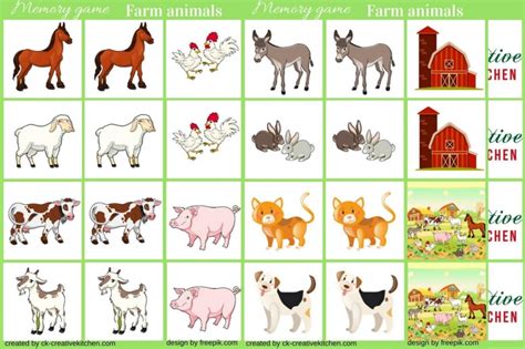 Autism communication cards for nonverbal students with special needs and early age including farm animals and babies, insects and birds.the words included are: Farm animals - Memory game free printable - Creative Kitchen