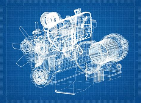Powerful V8 Turbo Engine Blueprints Stock Vector Illu