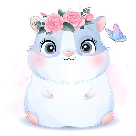 Cute Hamster Clipart With Watercolor Illustration Etsy