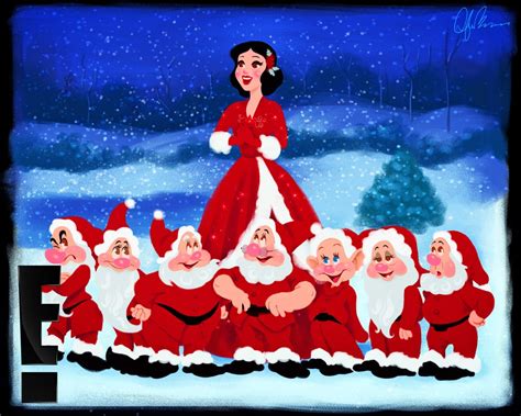 snow white and the 7 dwarfs in white christmas from disney characters celebrate in your favorite